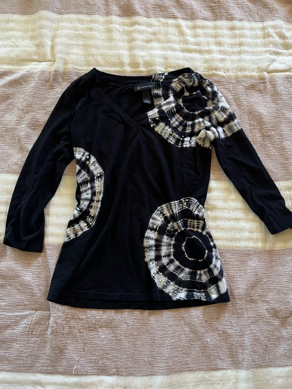 Y2K 2000s I.N.C. Black White Tie-Dye Studded Long sleeve M